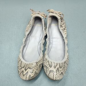 Cole Haan Gray/Cream Leather Ballet Flats Snakeskin Pattern With Glossy Finish 5